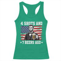 Funny 4th of July Abraham Lincoln Drinking Beer Racerback Tank Top 4 Shots and 7 Beers Ago Patriotic Independence Day Meme