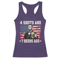Funny 4th of July Abraham Lincoln Drinking Beer Racerback Tank Top 4 Shots and 7 Beers Ago Patriotic Independence Day Meme