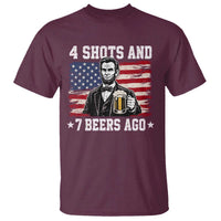 Funny 4th of July Abraham Lincoln Drinking Beer T Shirt 4 Shots and 7 Beers Ago Patriotic Independence Day Meme