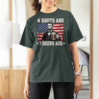 Funny 4th of July Abraham Lincoln Drinking Beer T Shirt For Women 4 Shots and 7 Beers Ago Patriotic Independence Day Meme