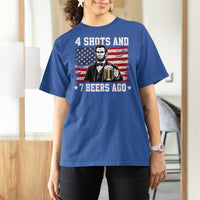 Funny 4th of July Abraham Lincoln Drinking Beer T Shirt For Women 4 Shots and 7 Beers Ago Patriotic Independence Day Meme