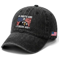 Funny 4th of July Abraham Lincoln Drinking Beer Washed Cotton Baseball Cap 4 Shots and 7 Beers Ago Patriotic Independence Day Meme