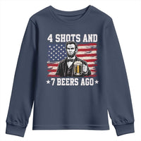 Funny 4th of July Abraham Lincoln Drinking Beer Youth Sweatshirt 4 Shots and 7 Beers Ago Patriotic Independence Day Meme