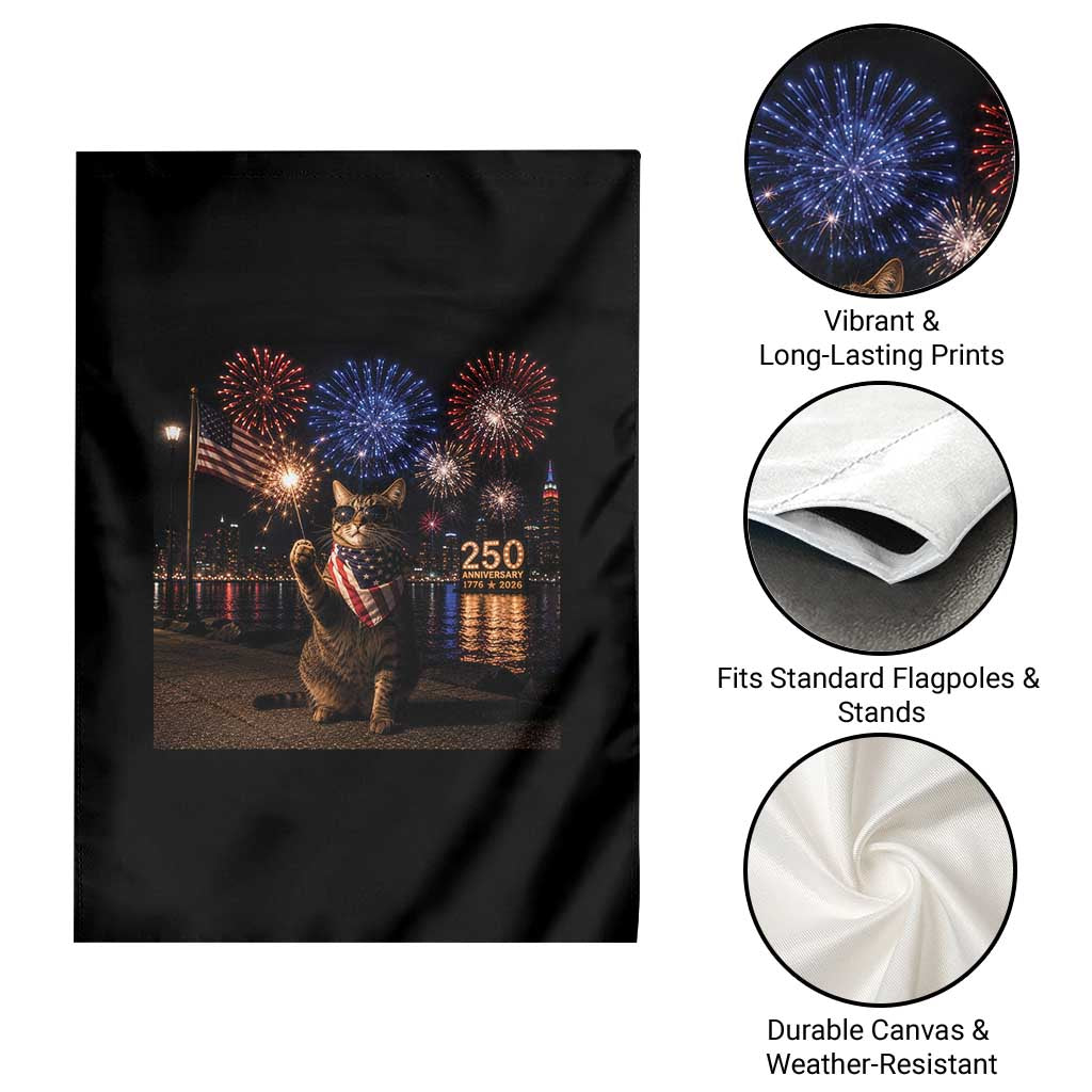 USA 250th Anniversary Cat Garden Flag Funny 4th Of July Independence Day 250 Years 1776 2026 Patriotic Celebration Meme