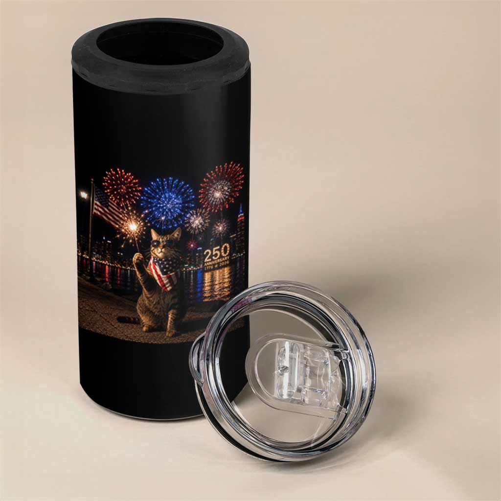 USA 250th Anniversary Cat 4 in 1 Can Cooler Tumbler Funny 4th Of July Independence Day 250 Years 1776 2026 Patriotic Celebration Meme
