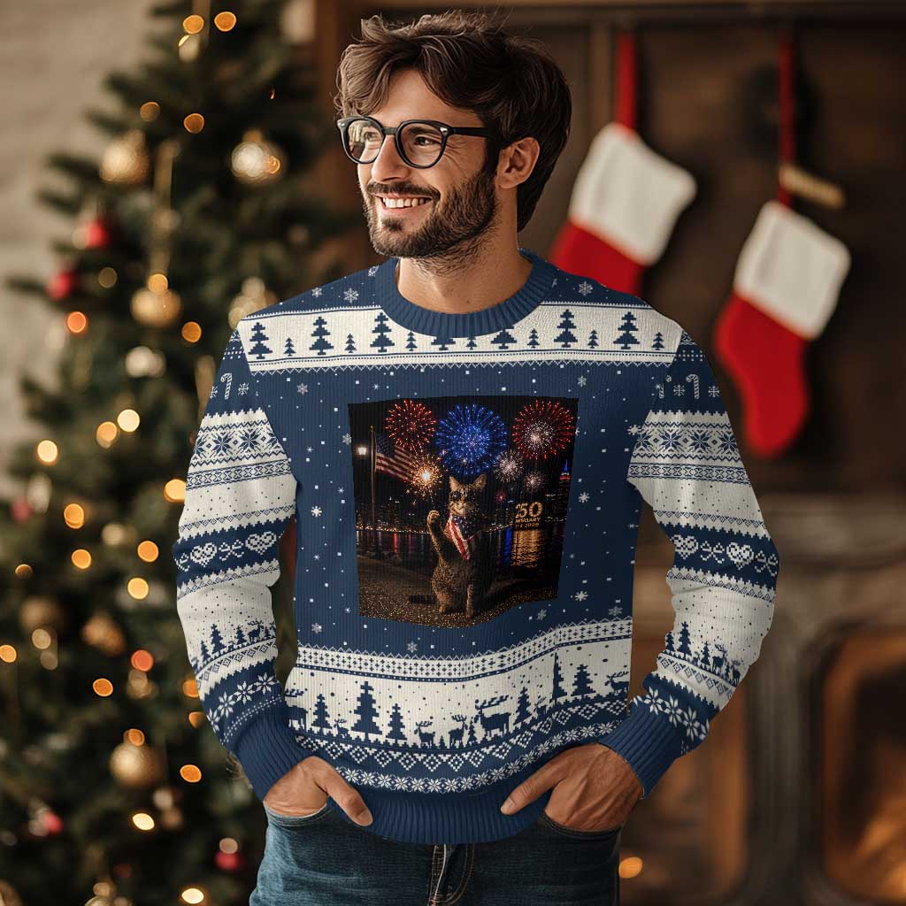 USA 250th Anniversary Cat Ugly Christmas Sweater Funny 4th Of July Independence Day 250 Years 1776 2026 Patriotic Celebration Meme