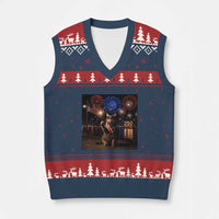 USA 250th Anniversary Cat V-Neck Knit Sweater Vest Funny 4th Of July Independence Day 250 Years 1776 2026 Patriotic Celebration Meme