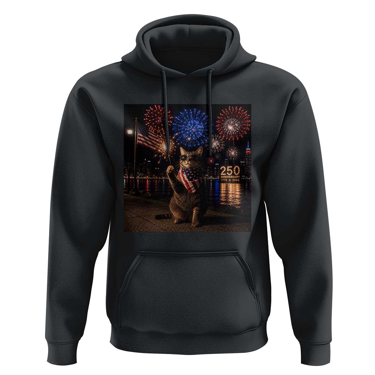 USA 250th Anniversary Cat Hoodie Funny 4th Of July Independence Day 250 Years 1776 2026 Patriotic Celebration Meme