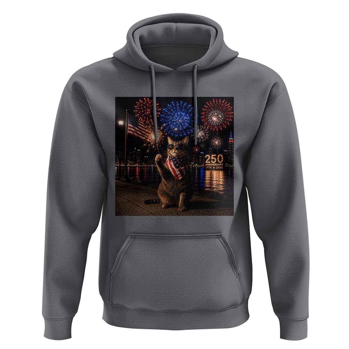 USA 250th Anniversary Cat Hoodie Funny 4th Of July Independence Day 250 Years 1776 2026 Patriotic Celebration Meme