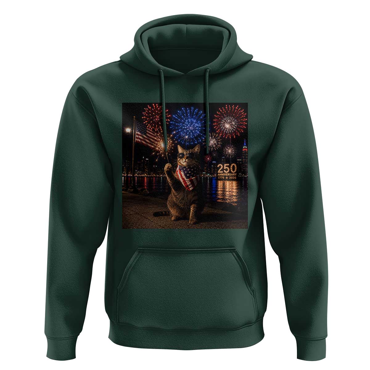 USA 250th Anniversary Cat Hoodie Funny 4th Of July Independence Day 250 Years 1776 2026 Patriotic Celebration Meme