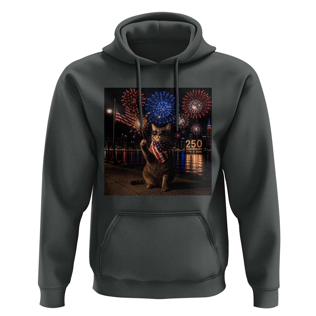 USA 250th Anniversary Cat Hoodie Funny 4th Of July Independence Day 250 Years 1776 2026 Patriotic Celebration Meme