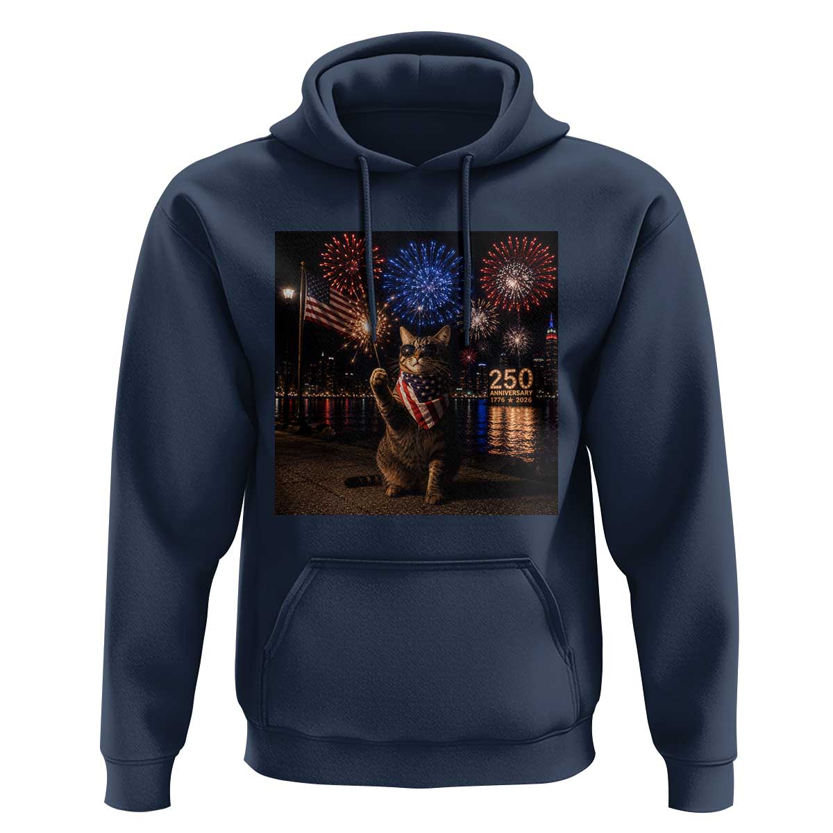 USA 250th Anniversary Cat Hoodie Funny 4th Of July Independence Day 250 Years 1776 2026 Patriotic Celebration Meme
