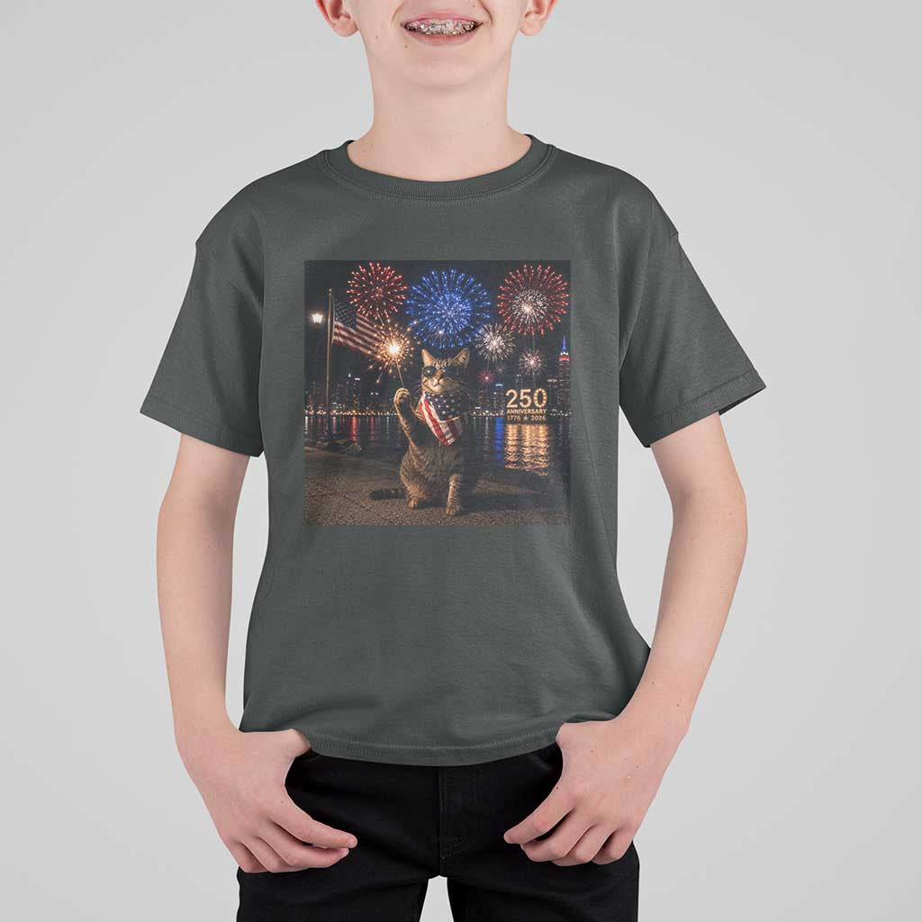 USA 250th Anniversary Cat T Shirt For Kid Funny 4th Of July Independence Day 250 Years 1776 2026 Patriotic Celebration Meme