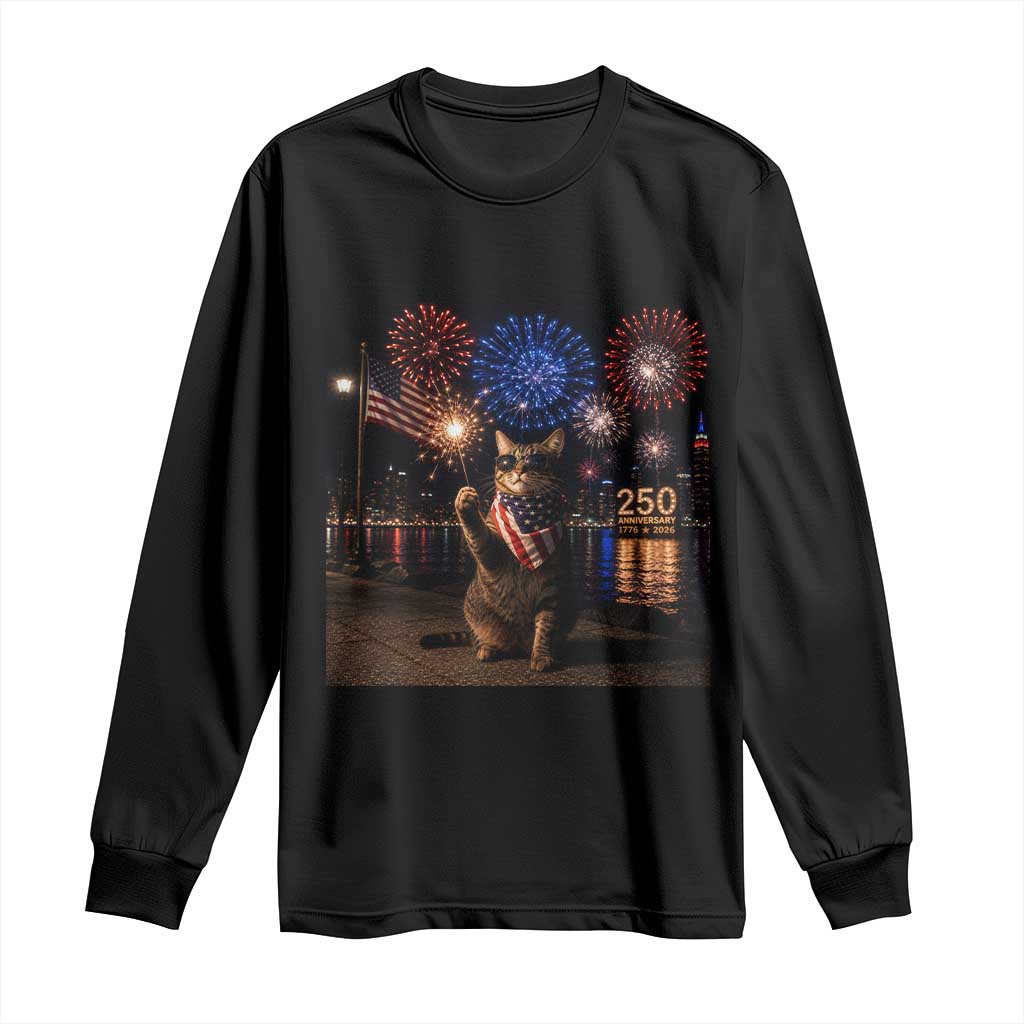 USA 250th Anniversary Cat Long Sleeve Shirt Funny 4th Of July Independence Day 250 Years 1776 2026 Patriotic Celebration Meme
