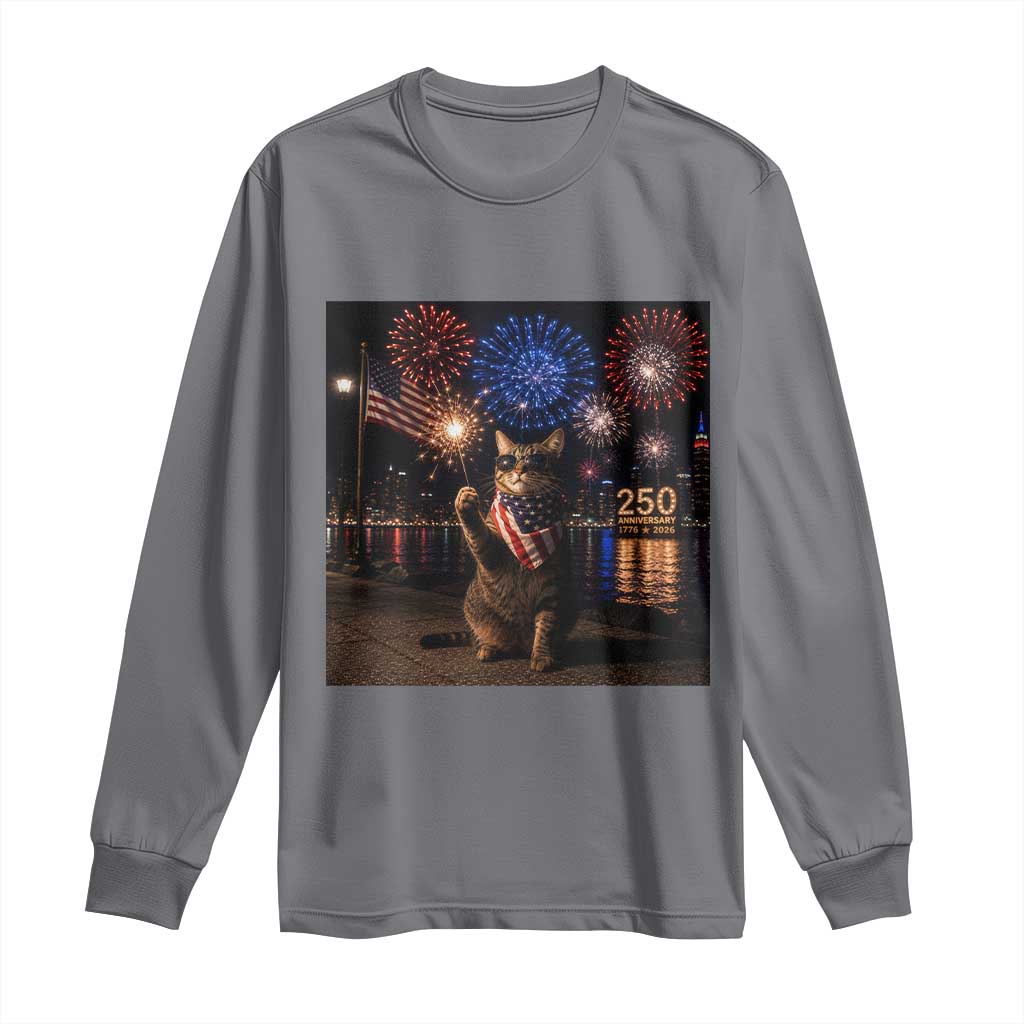 USA 250th Anniversary Cat Long Sleeve Shirt Funny 4th Of July Independence Day 250 Years 1776 2026 Patriotic Celebration Meme