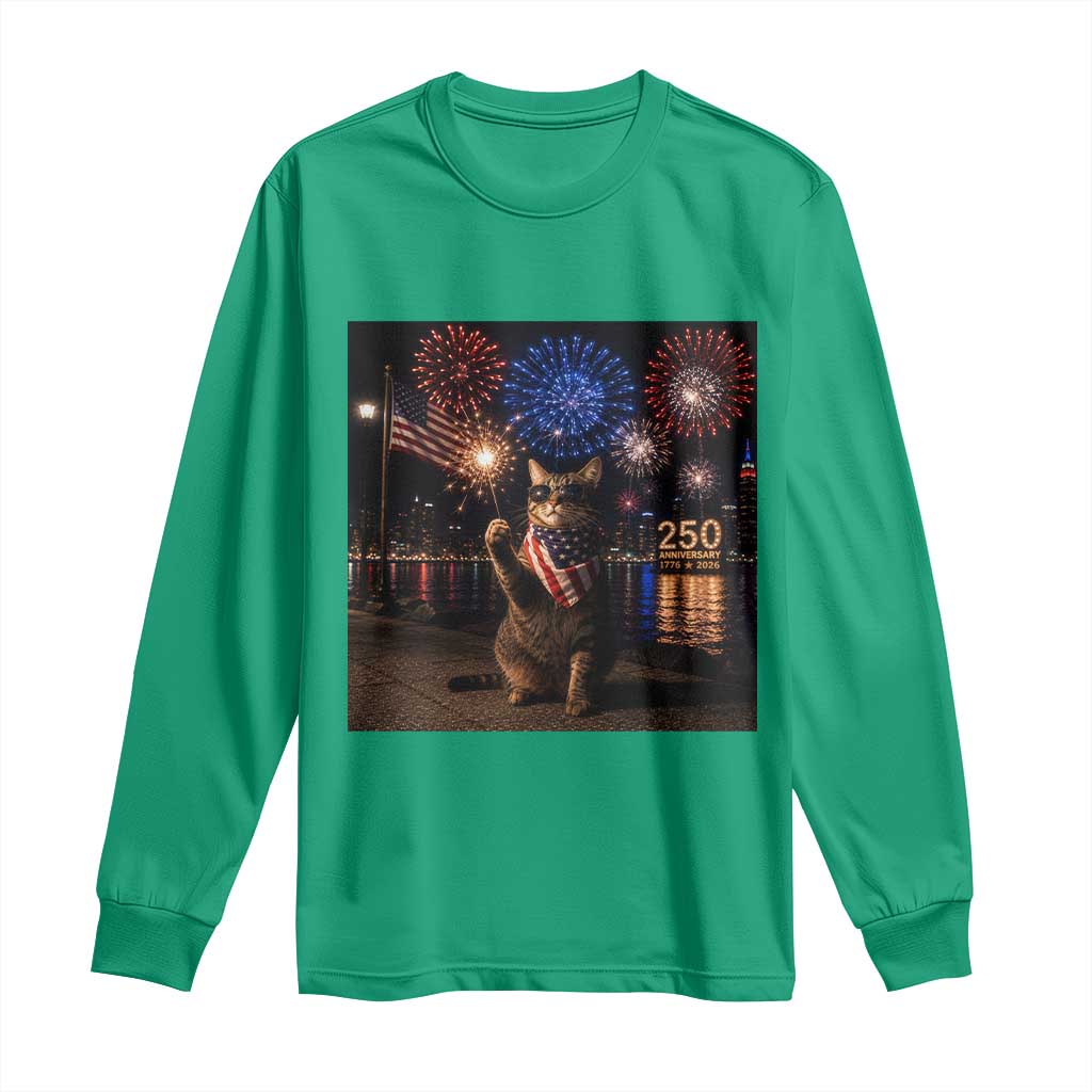 USA 250th Anniversary Cat Long Sleeve Shirt Funny 4th Of July Independence Day 250 Years 1776 2026 Patriotic Celebration Meme