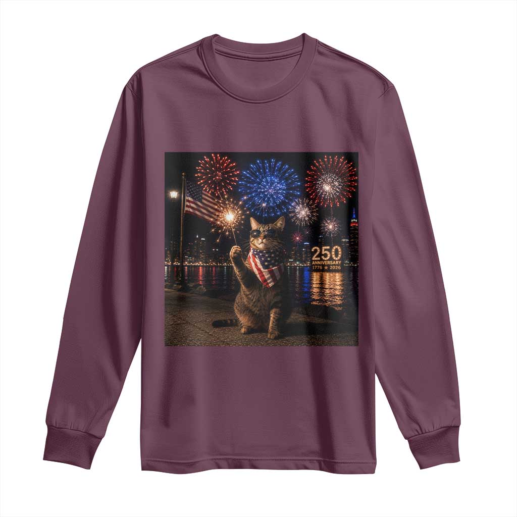 USA 250th Anniversary Cat Long Sleeve Shirt Funny 4th Of July Independence Day 250 Years 1776 2026 Patriotic Celebration Meme