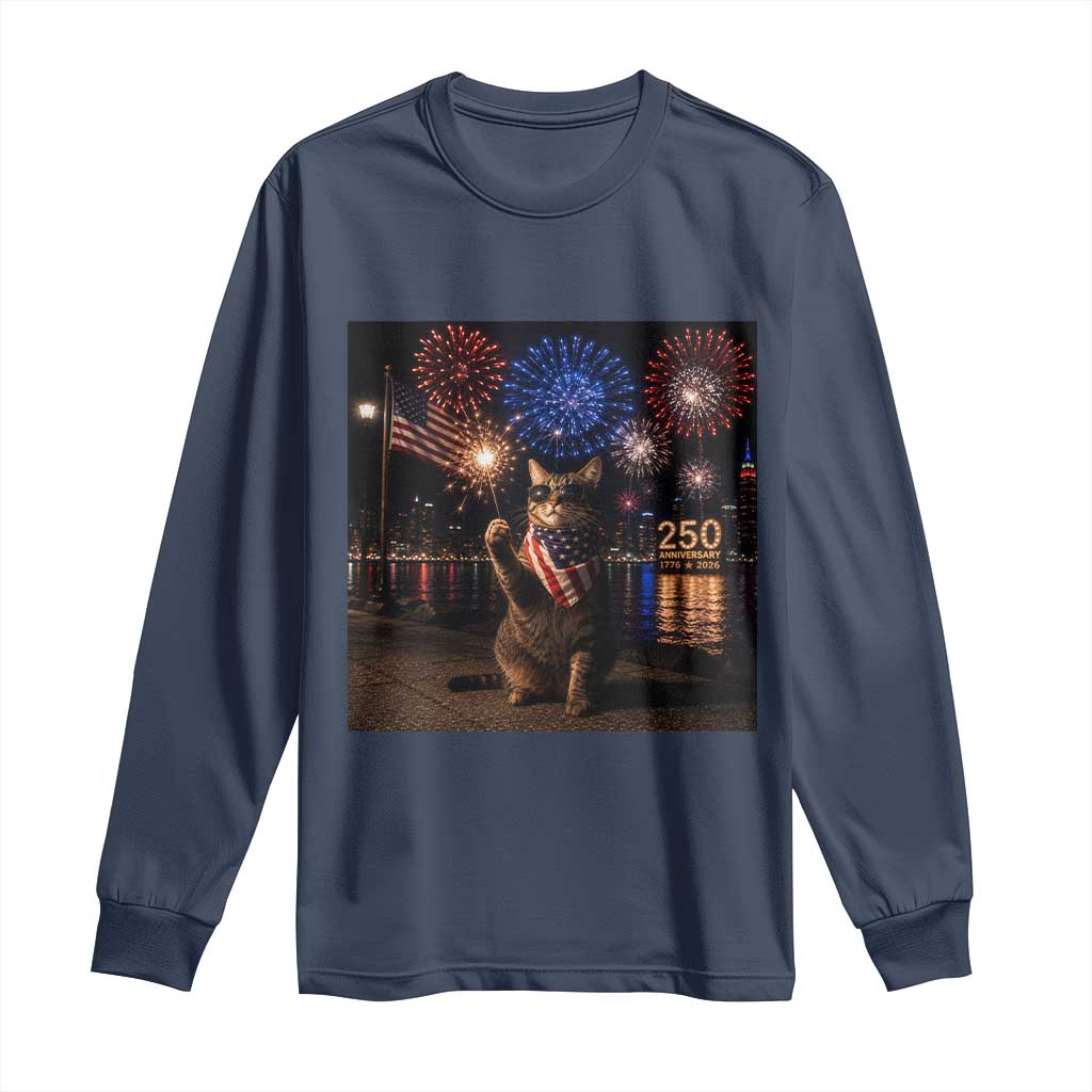 USA 250th Anniversary Cat Long Sleeve Shirt Funny 4th Of July Independence Day 250 Years 1776 2026 Patriotic Celebration Meme