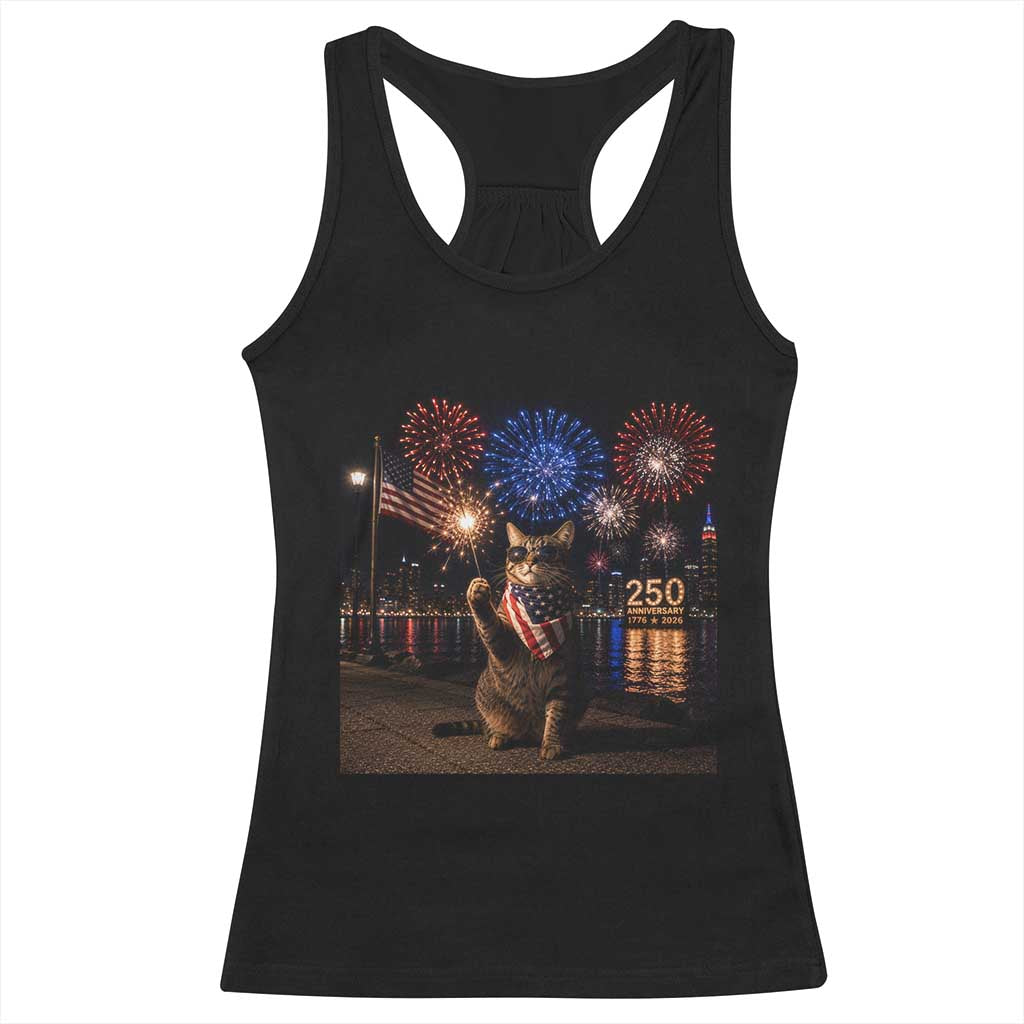 USA 250th Anniversary Cat Racerback Tank Top Funny 4th Of July Independence Day 250 Years 1776 2026 Patriotic Celebration Meme
