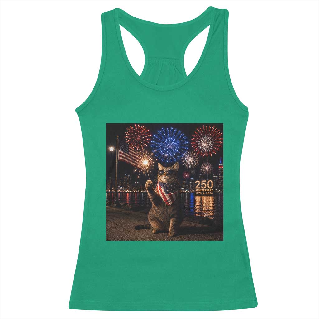 USA 250th Anniversary Cat Racerback Tank Top Funny 4th Of July Independence Day 250 Years 1776 2026 Patriotic Celebration Meme