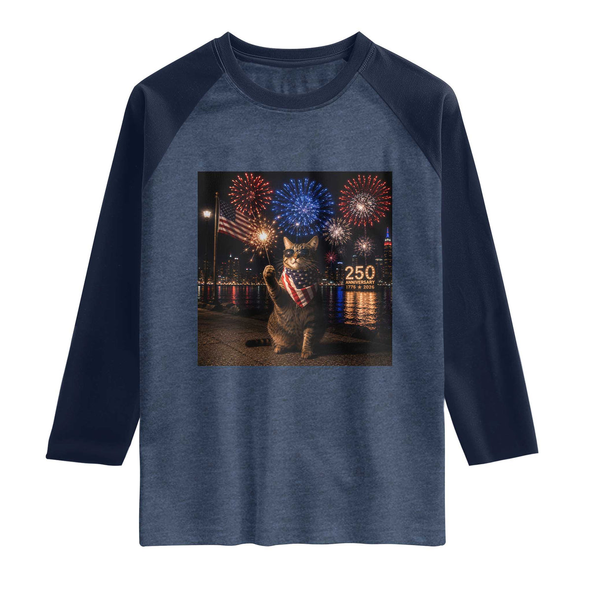 USA 250th Anniversary Cat Raglan Shirt Funny 4th Of July Independence Day 250 Years 1776 2026 Patriotic Celebration Meme