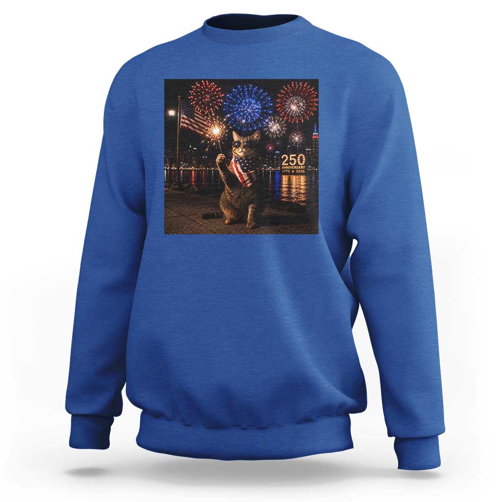 USA 250th Anniversary Cat Sweatshirt Funny 4th Of July Independence Day 250 Years 1776 2026 Patriotic Celebration Meme