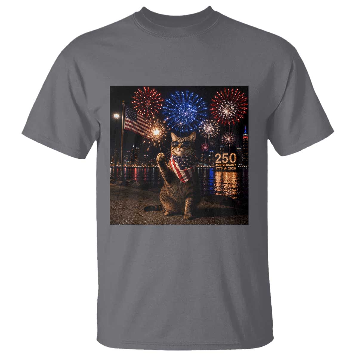 USA 250th Anniversary Cat T Shirt Funny 4th Of July Independence Day 250 Years 1776 2026 Patriotic Celebration Meme