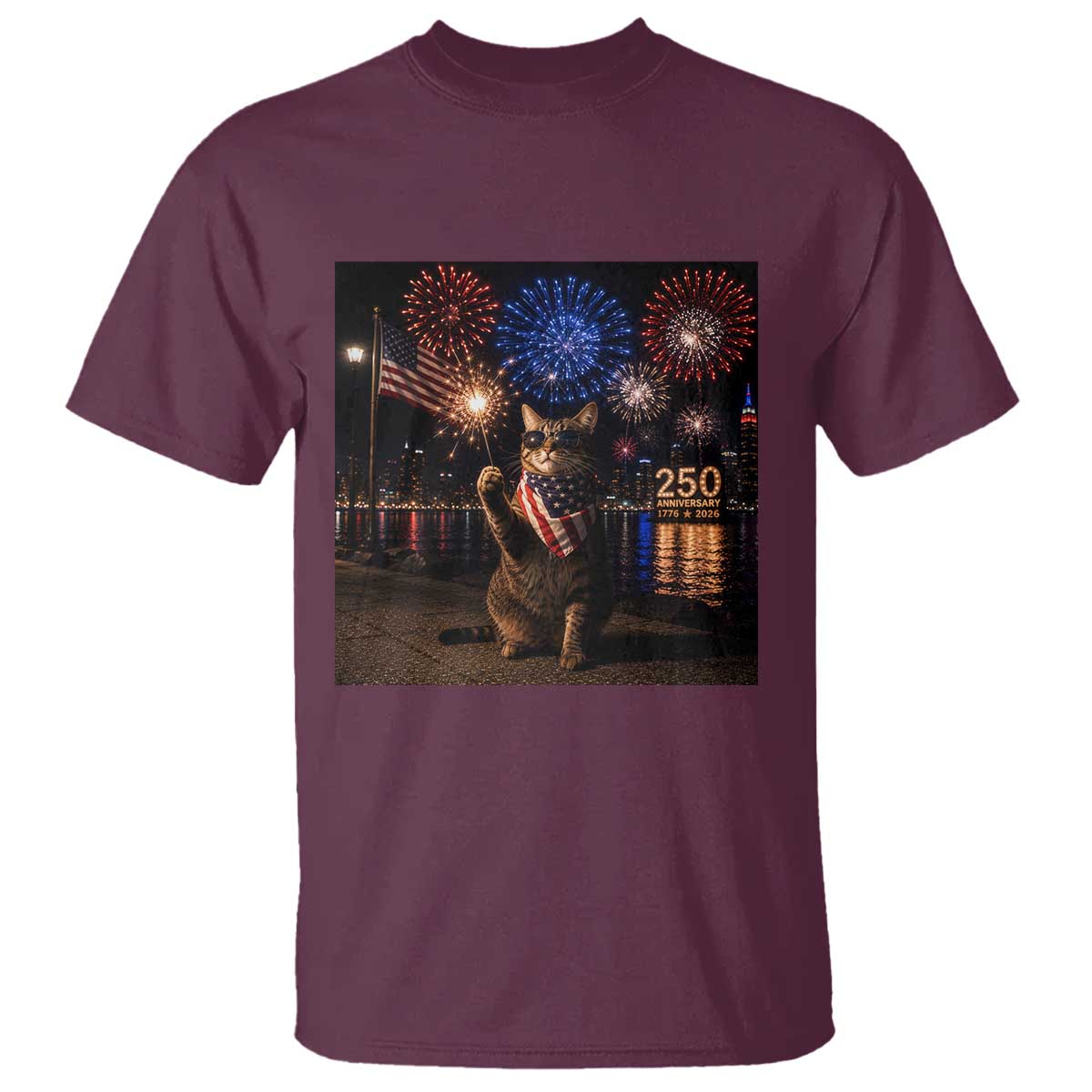 USA 250th Anniversary Cat T Shirt Funny 4th Of July Independence Day 250 Years 1776 2026 Patriotic Celebration Meme