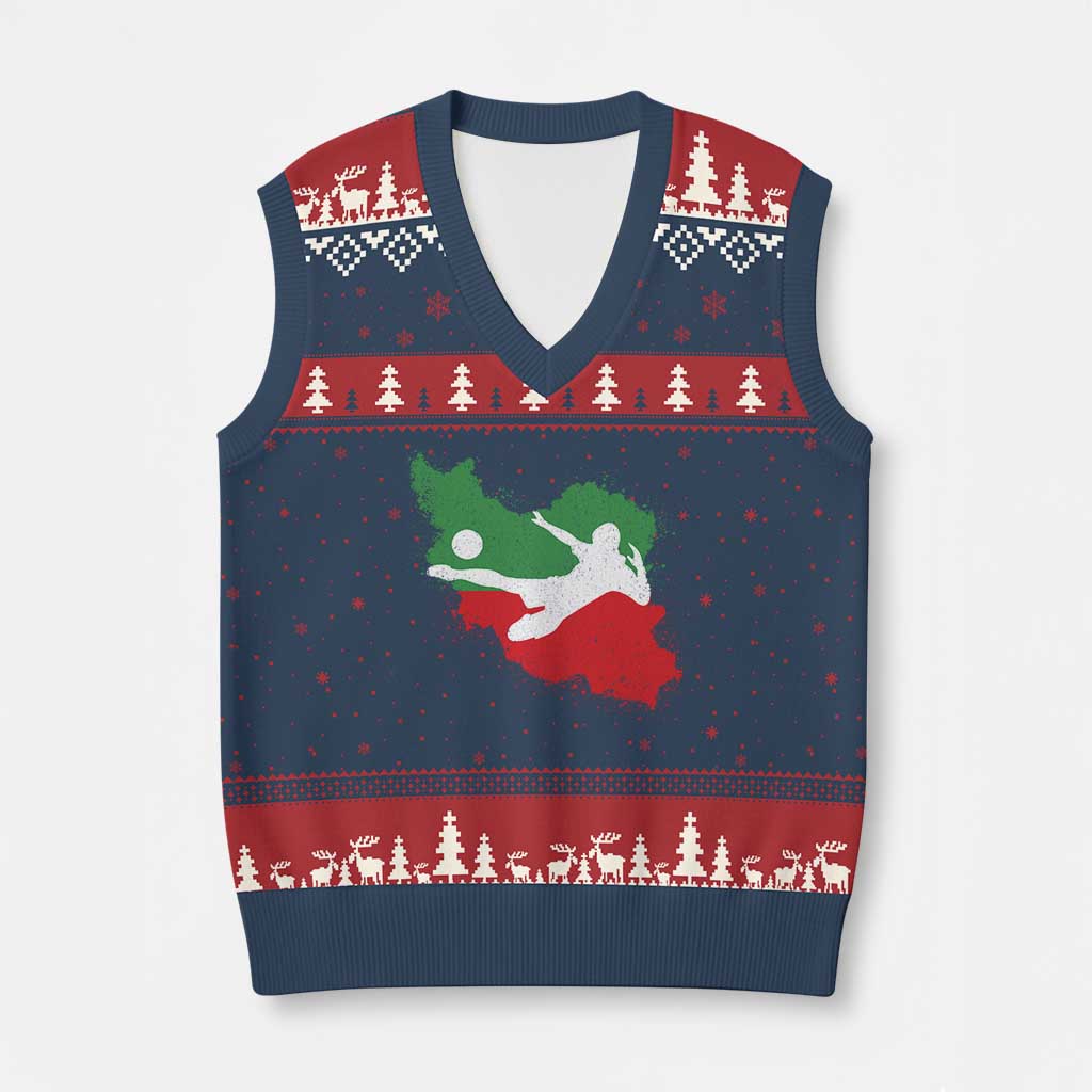 Iran Soccer V-Neck Knit Sweater Vest Vintage Watercolors Iran Flag Iranian World Football Fan