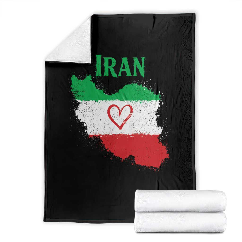 Iran Heart Map Flag Throw Blanket Retro Vintage Watercolors Freedom Iranian Persian