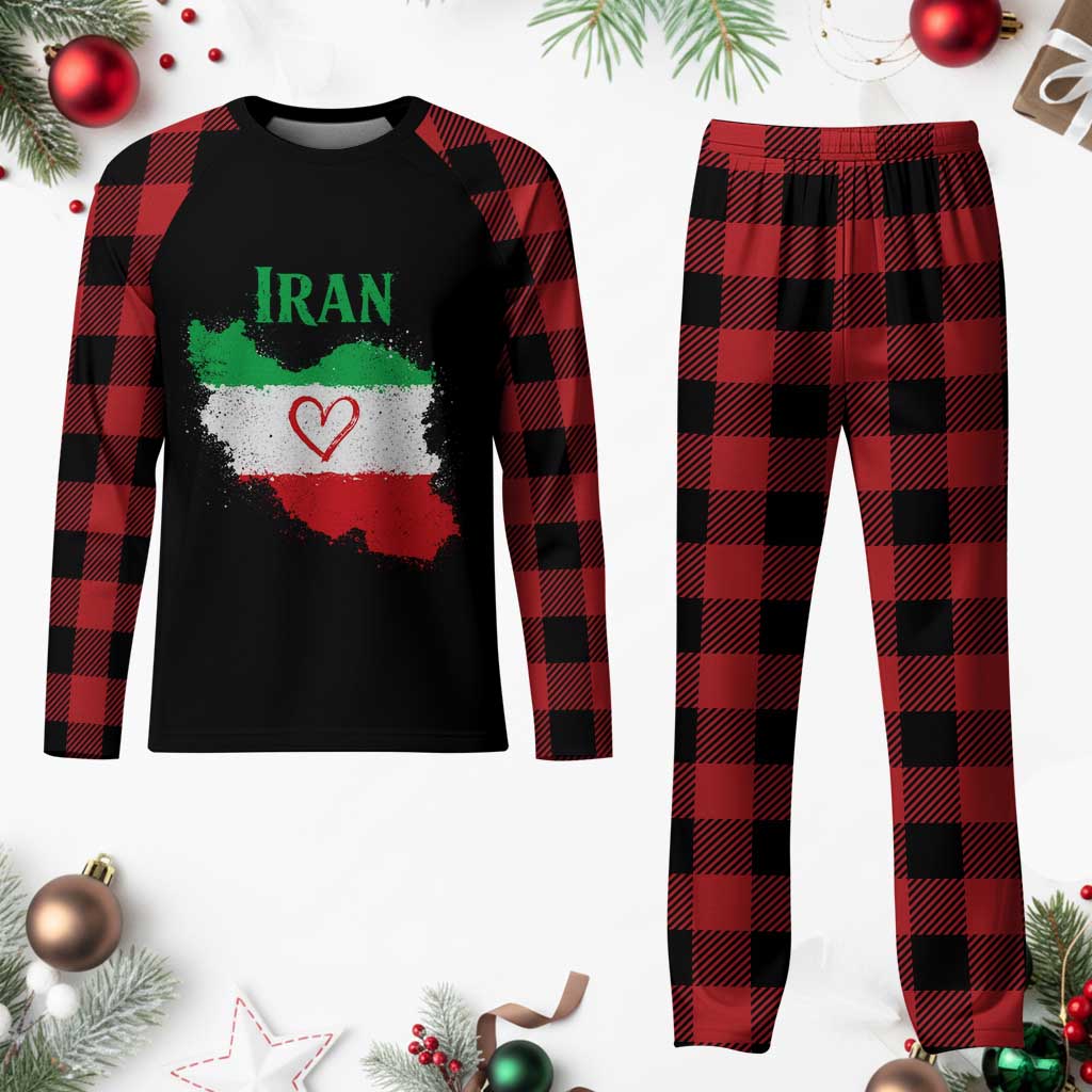 Iran Heart Map Flag Plaid Pajama Set Retro Vintage Watercolors Freedom Iranian Persian
