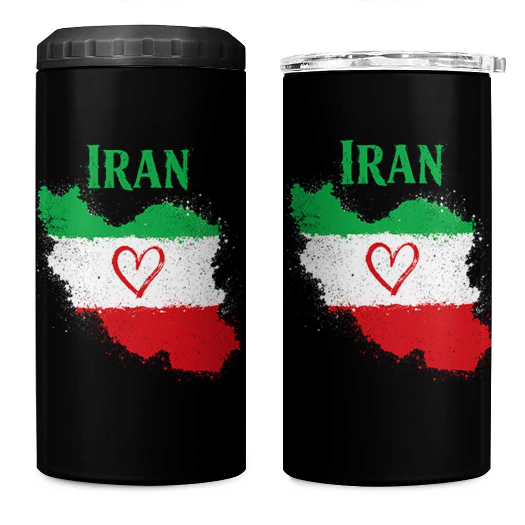 Iran Heart Map Flag 4 in 1 Can Cooler Tumbler Retro Vintage Watercolors Freedom Iranian Persian