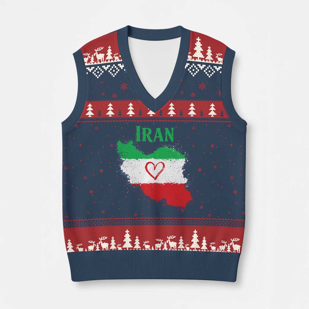 Iran Heart Map Flag V-Neck Knit Sweater Vest Retro Vintage Watercolors Freedom Iranian Persian