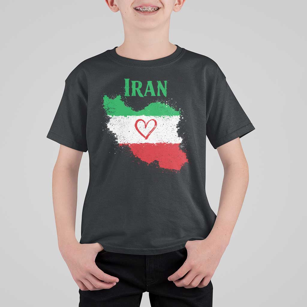 Iran Heart Map Flag T Shirt For Kid Retro Vintage Watercolors Freedom Iranian Persian