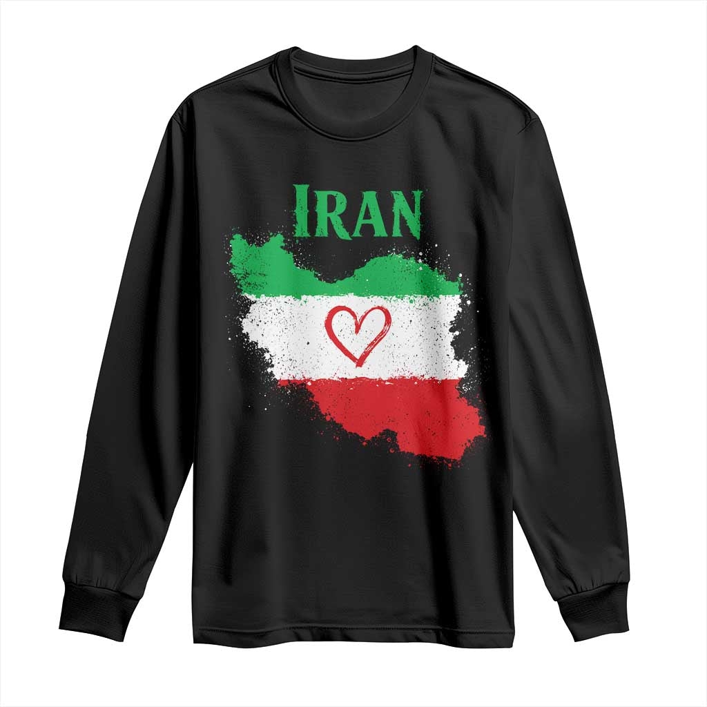 Iran Heart Map Flag Long Sleeve Shirt Retro Vintage Watercolors Freedom Iranian Persian