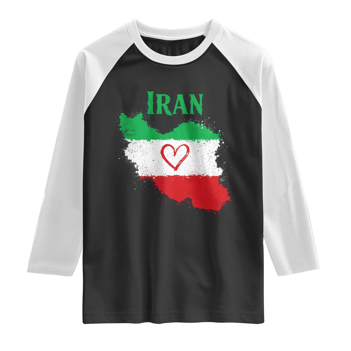 Iran Heart Map Flag Raglan Shirt Retro Vintage Watercolors Freedom Iranian Persian
