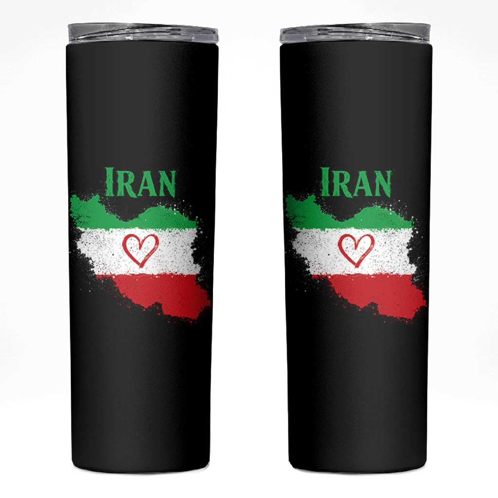 Iran Heart Map Flag Skinny Tumbler Retro Vintage Watercolors Freedom Iranian Persian