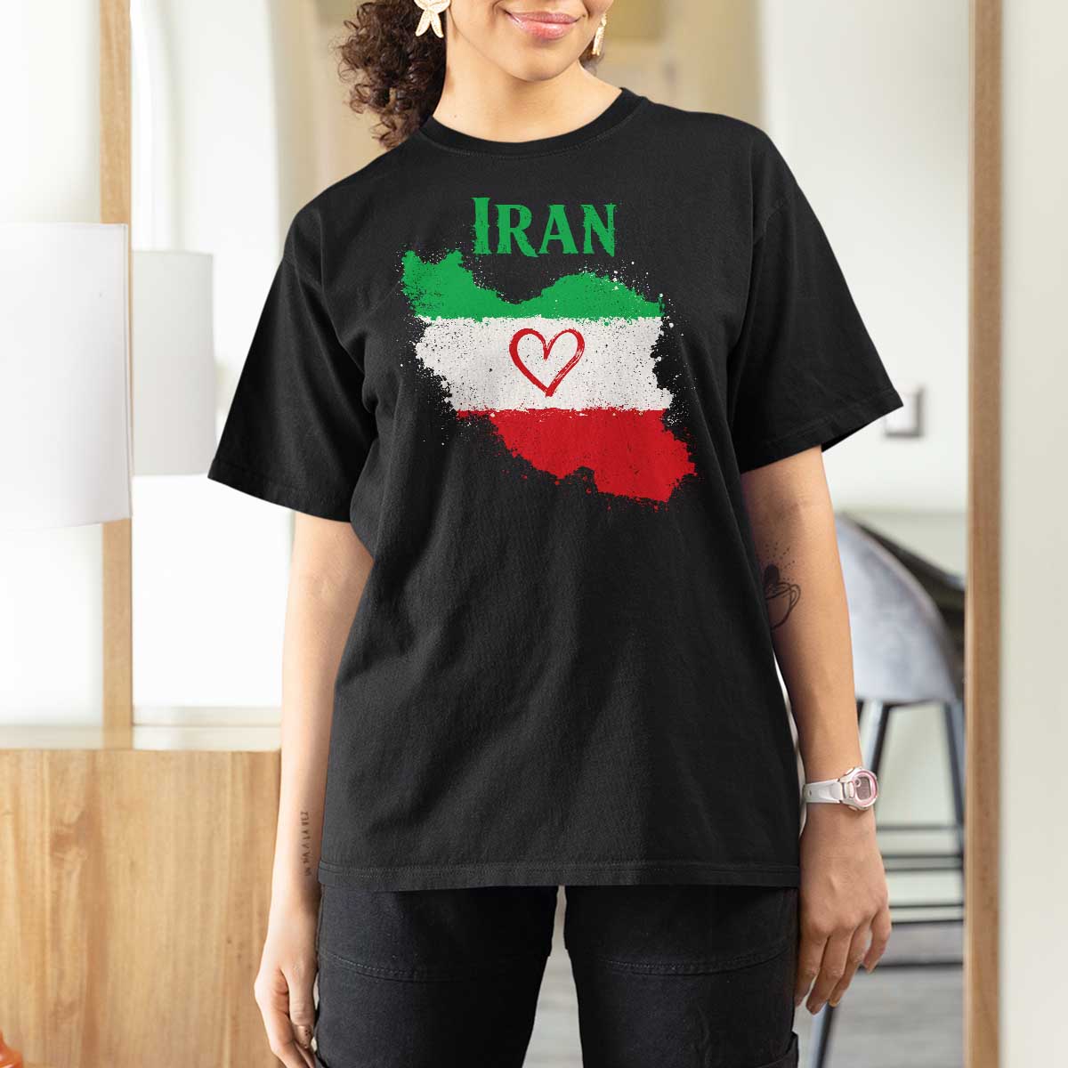 Iran Heart Map Flag T Shirt For Women Retro Vintage Watercolors Freedom Iranian Persian