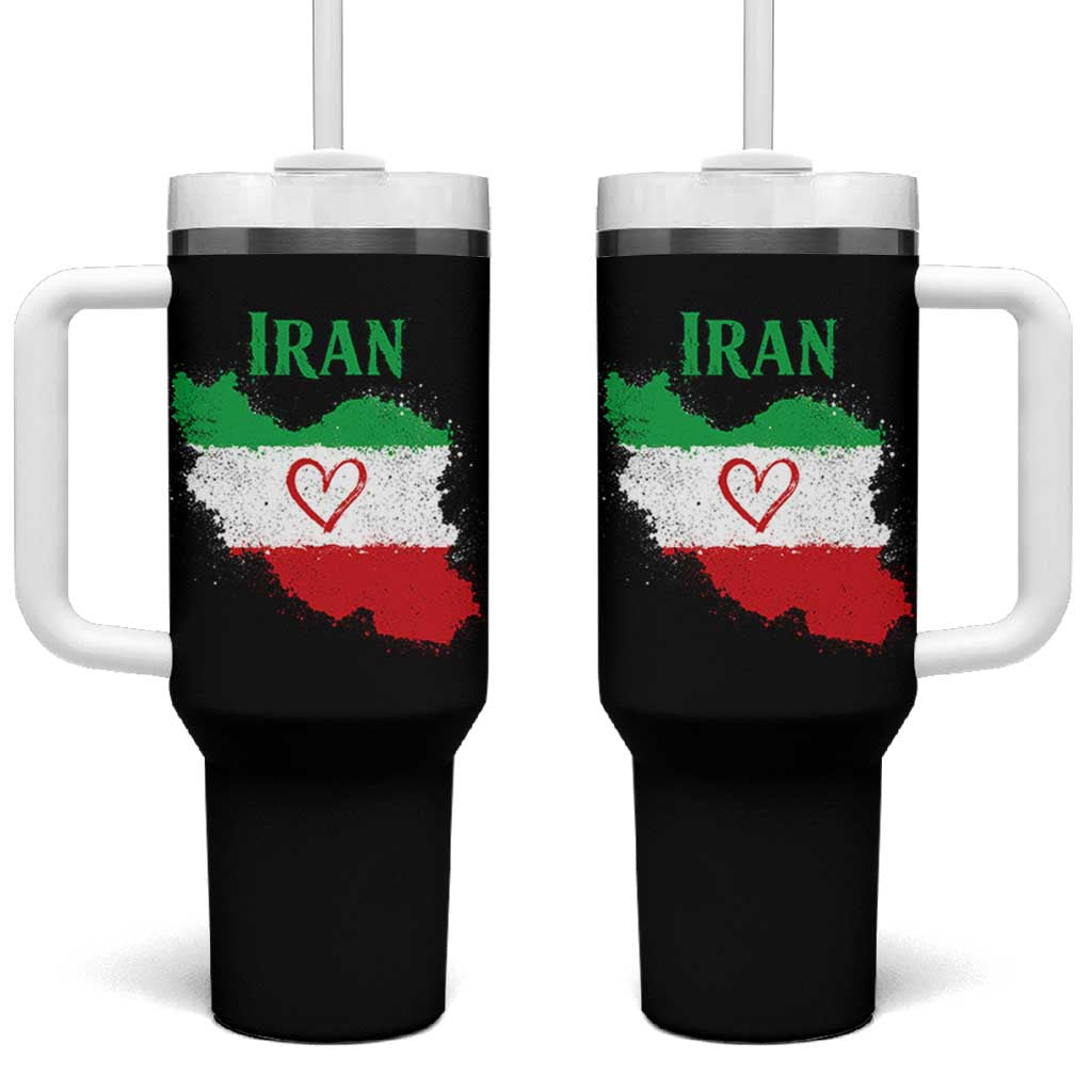 Iran Heart Map Flag Tumbler With Handle Retro Vintage Watercolors Freedom Iranian Persian