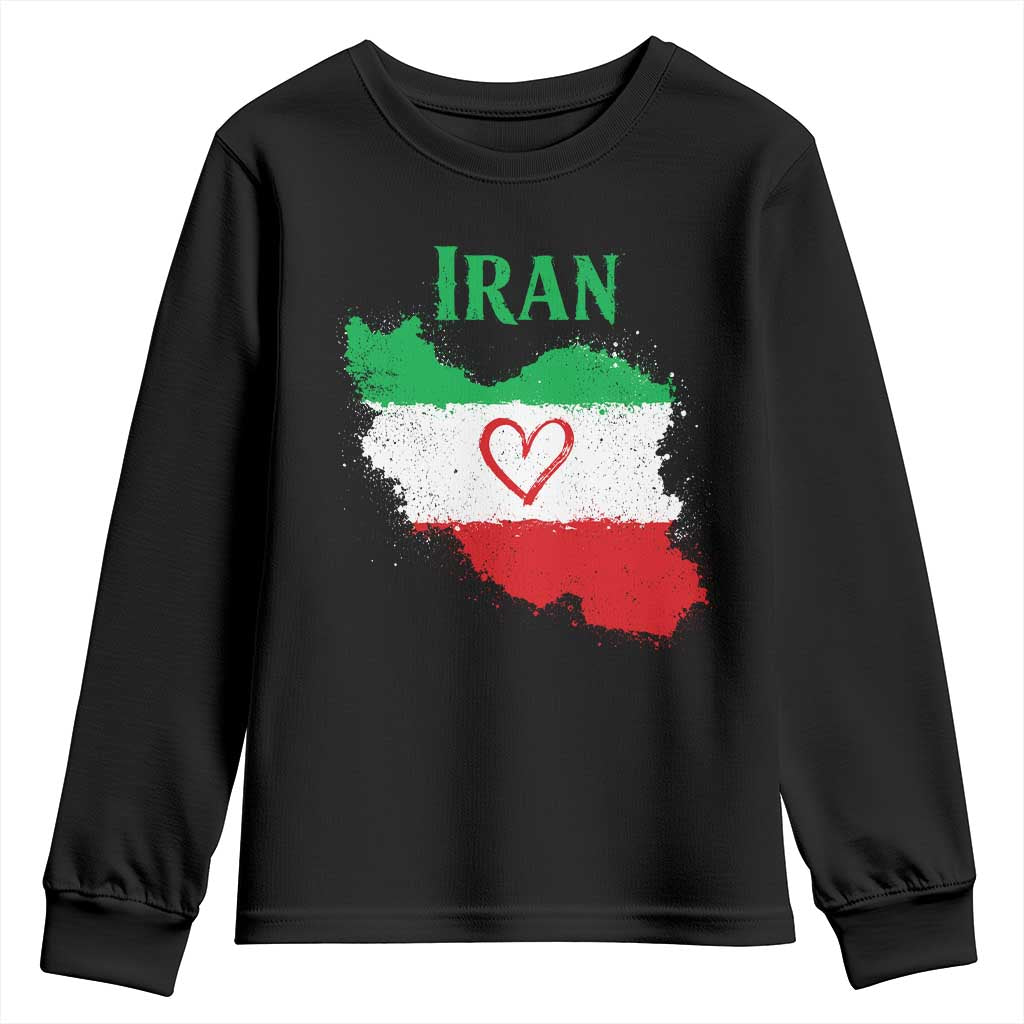Iran Heart Map Flag Youth Sweatshirt Retro Vintage Watercolors Freedom Iranian Persian