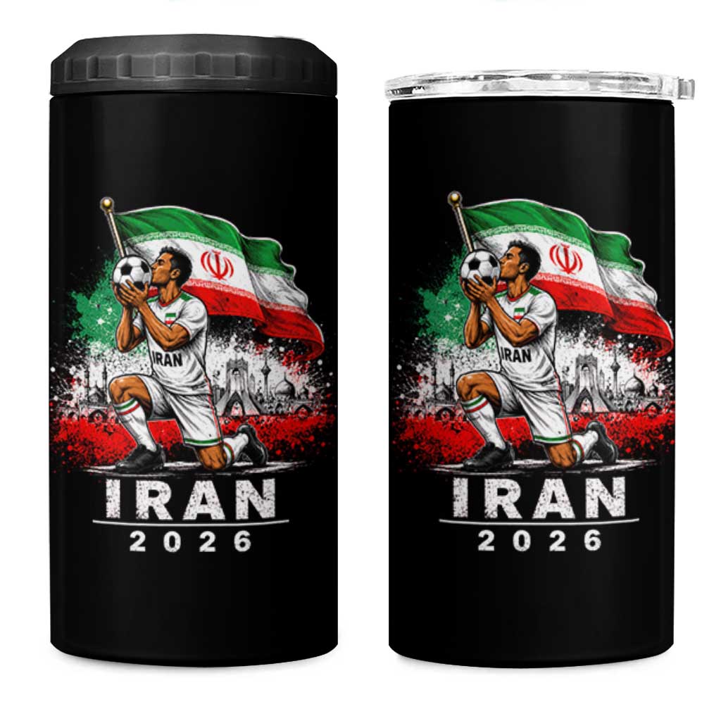 Iran Soccer 2026 4 in 1 Can Cooler Tumbler Retro Vintage Watercolors Iranian Persian World Football Fan