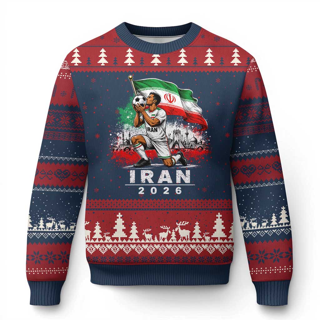 Iran Soccer 2026 Ugly Christmas Sweater Retro Vintage Watercolors Iranian Persian World Football Fan