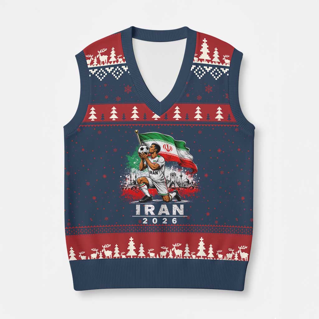 Iran Soccer 2026 V-Neck Knit Sweater Vest Retro Vintage Watercolors Iranian Persian World Football Fan