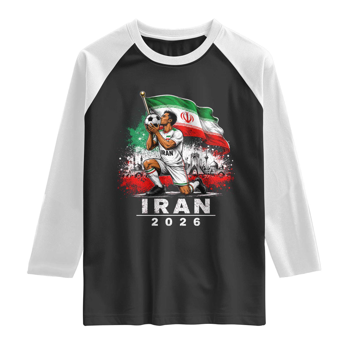 Iran Soccer 2026 Raglan Shirt Retro Vintage Watercolors Iranian Persian World Football Fan