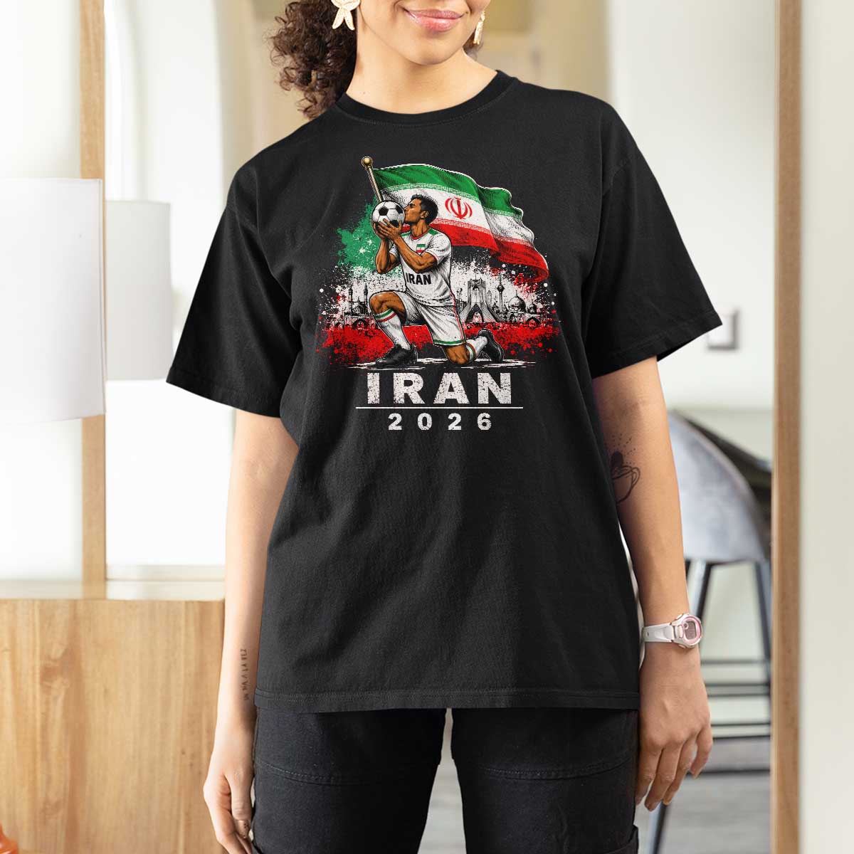 Iran Soccer 2026 T Shirt For Women Retro Vintage Watercolors Iranian Persian World Football Fan
