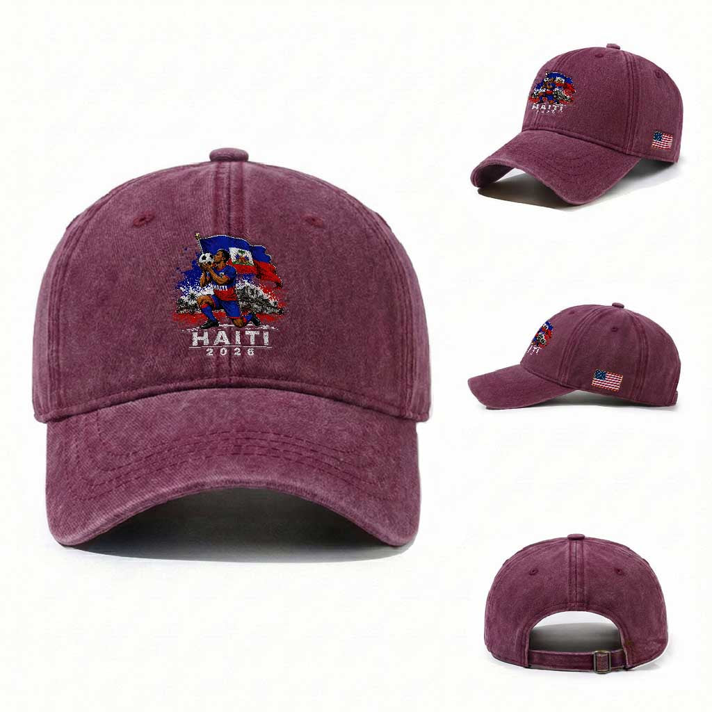 Haiti Soccer 2026 Washed Cotton Baseball Cap Haitian World Football Fan Ayiti Lover