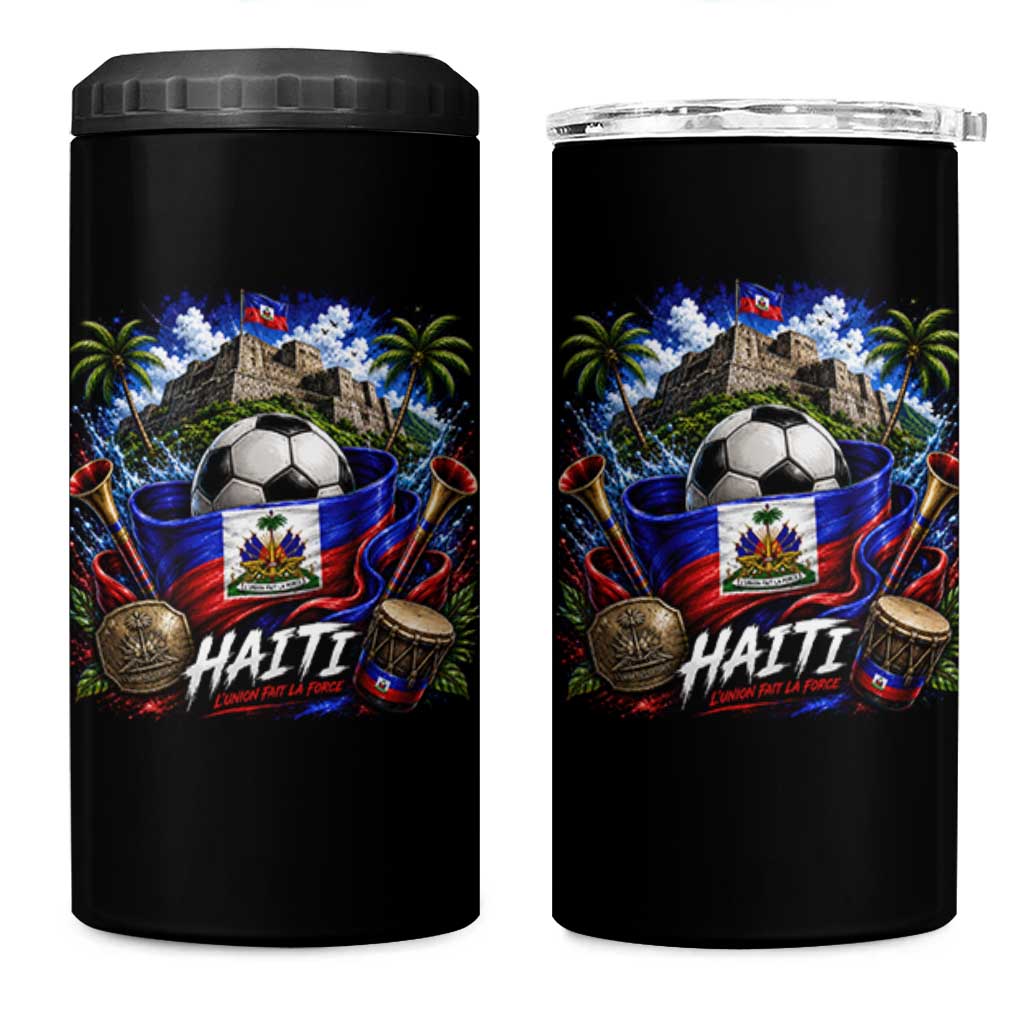 Haiti Soccer 2026 4 in 1 Can Cooler Tumbler Haitian Flag Caribbean Football Fan