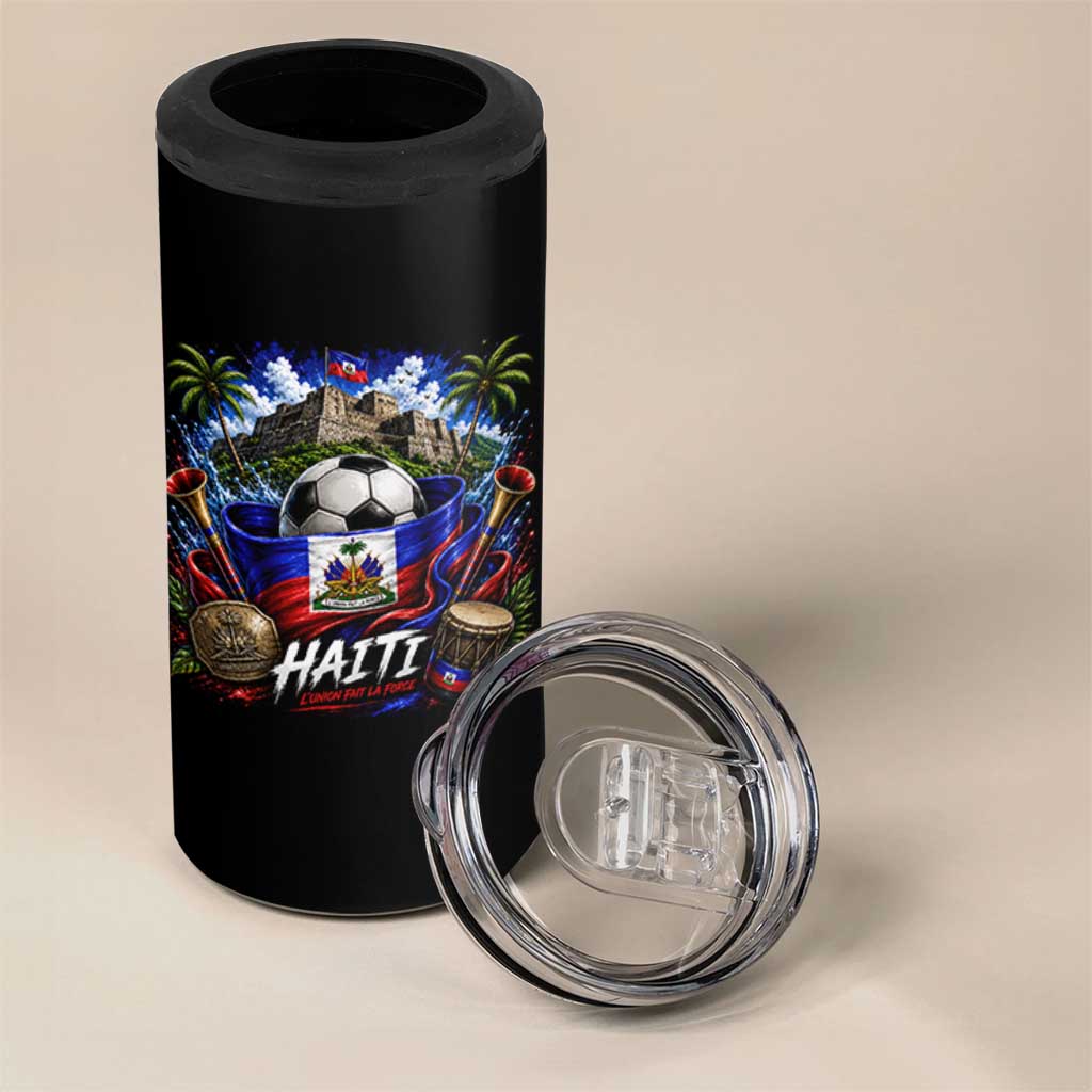 Haiti Soccer 2026 4 in 1 Can Cooler Tumbler Haitian Flag Caribbean Football Fan