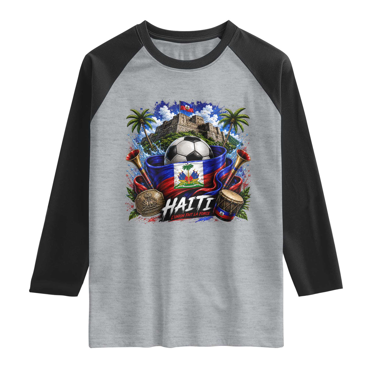 Haiti Soccer 2026 Raglan Shirt Haitian Flag Caribbean Football Fan