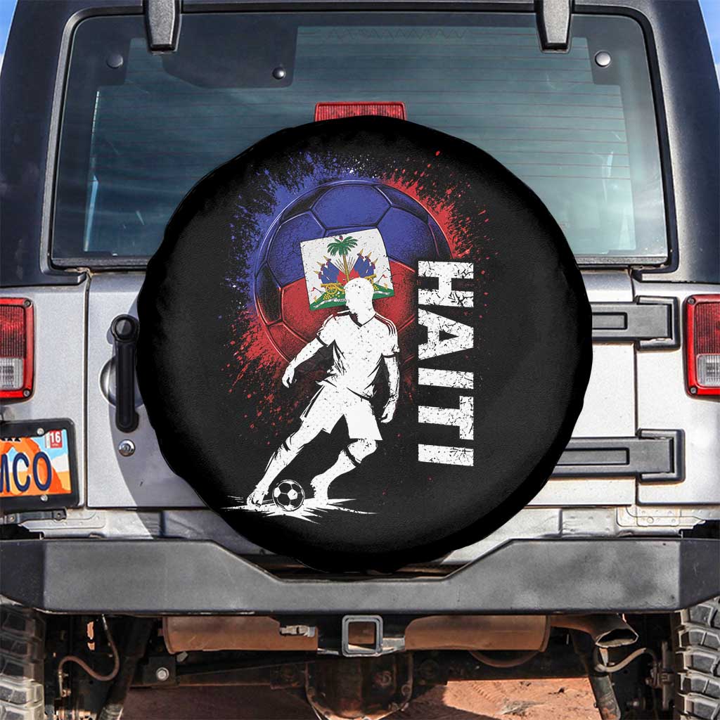 Haiti Soccer Spare Tire Cover Retro Vintage Watercolors Sport Haitian Flag Football Fan
